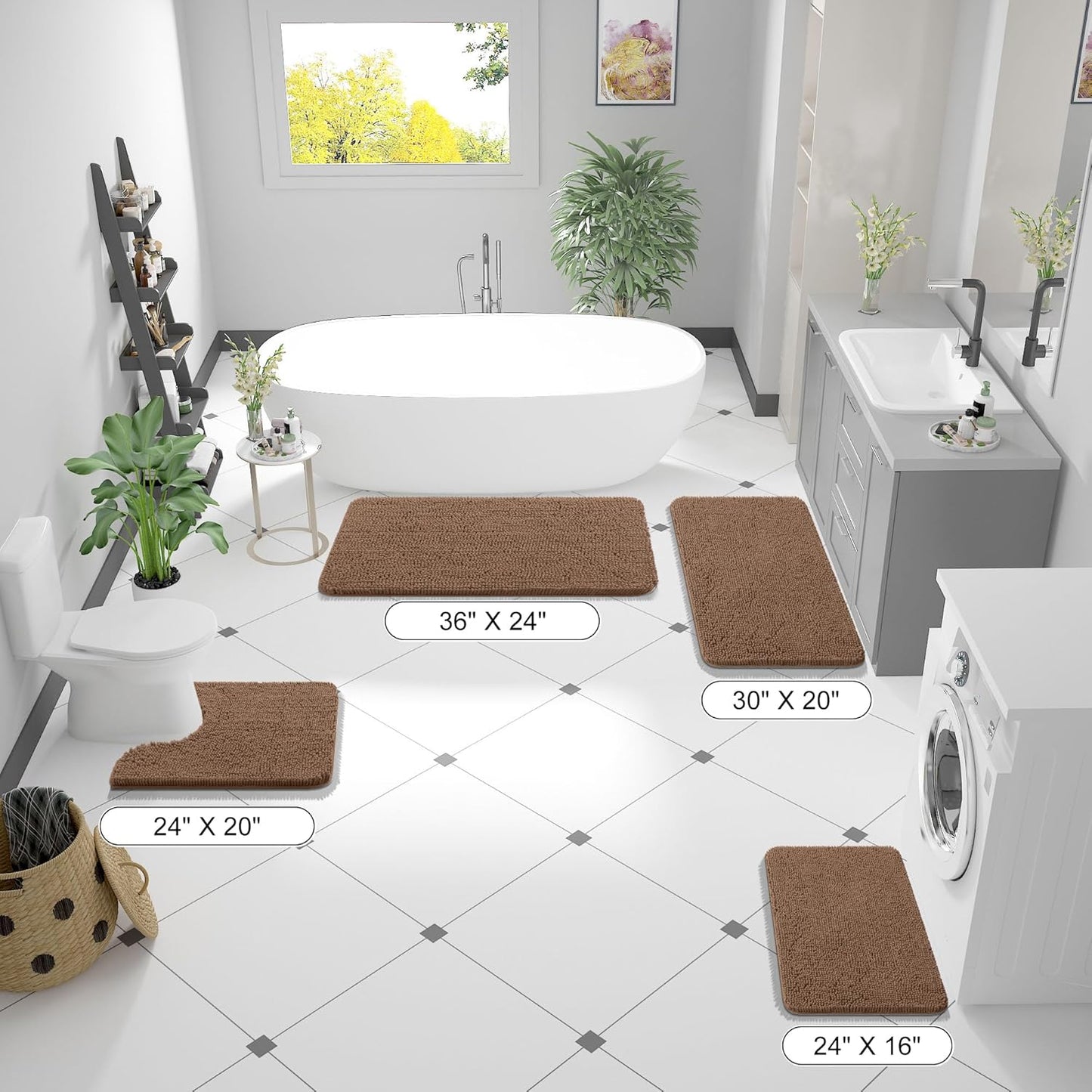 OLANLY Bath Rugs - Extra Soft Chenille, Quick-Dry & Absorbent | 30x20 Mocha Machine Washable Mats