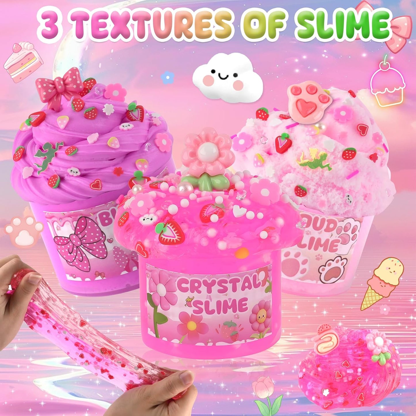 Skiennix 6 Pack Slime Set - Pink Cloud Slime Kit for Kids Ages 8-12 | Perfect Birthday Party Goodie Bag Stuffers