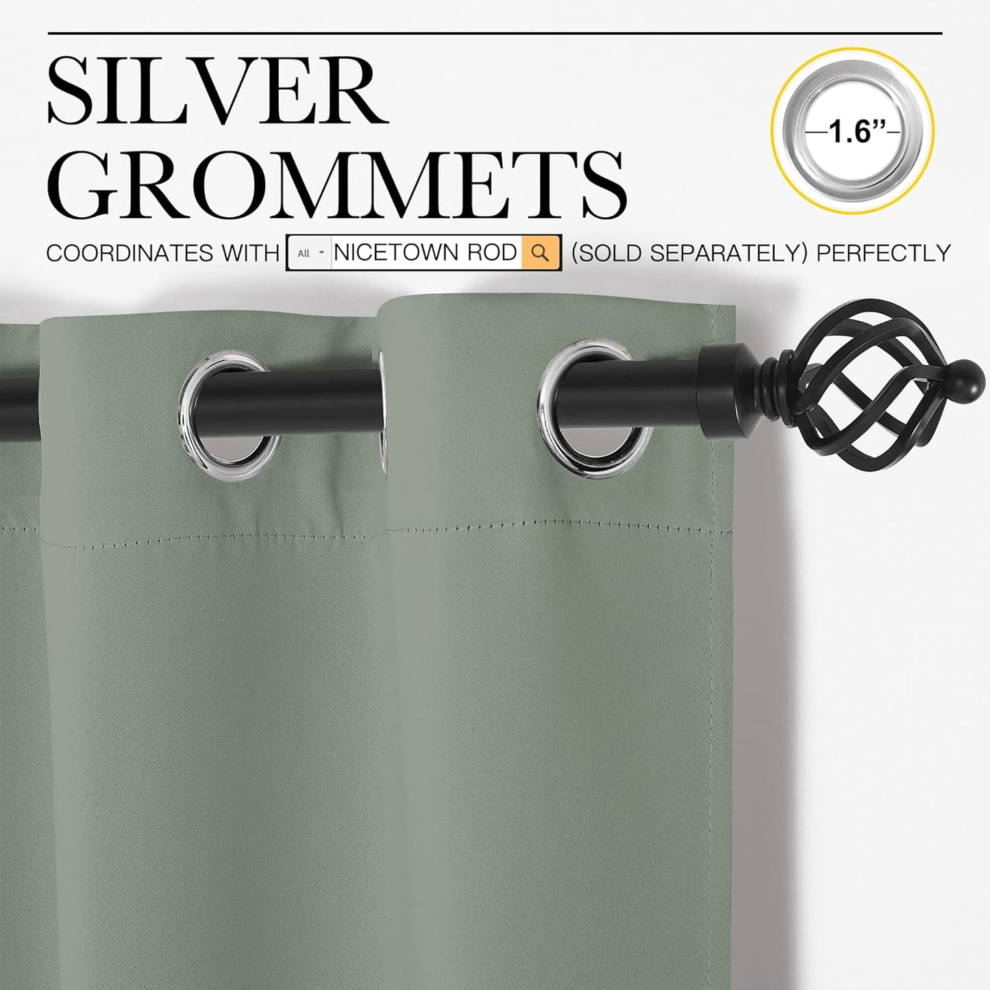 NICETOWN Blackout Curtain Panels - Thermal Insulated Draperies in Greyish Green | 34x45 Inch, 1 Pair