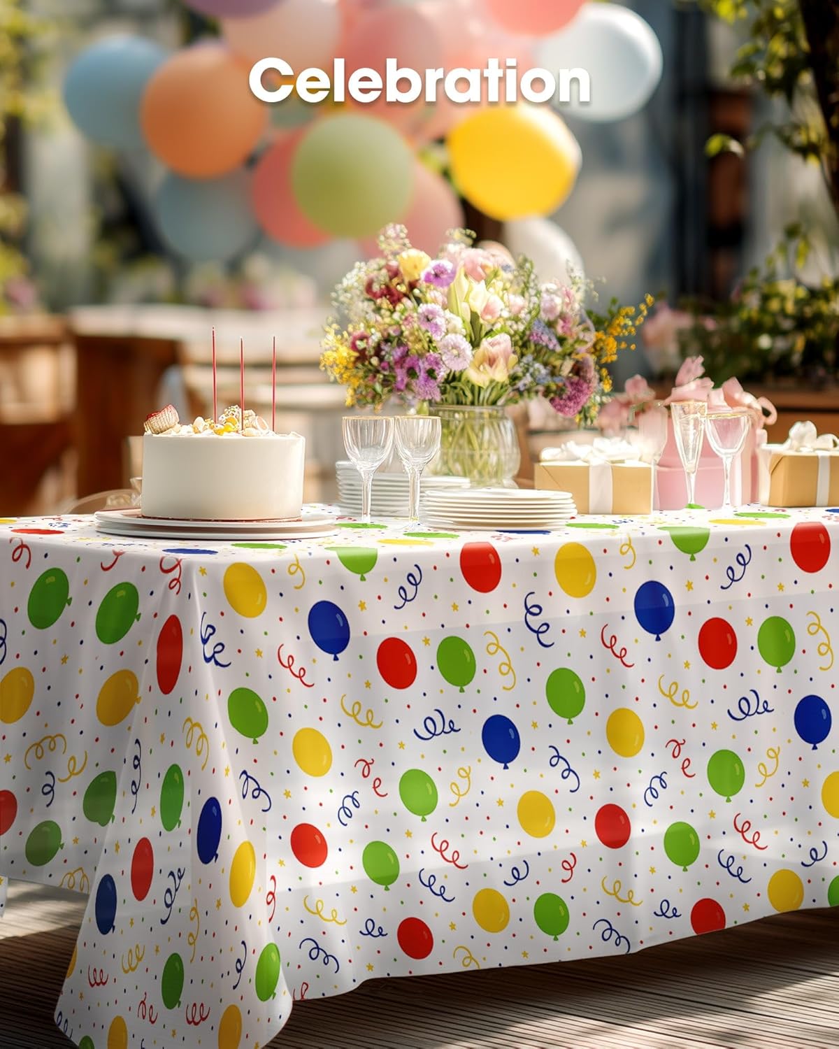 Pureegg Disposable Plastic Table Cloths - 10 Pack, 54 x 108 Inch, Leakproof & Sturdy for Parties | Rainbow Design