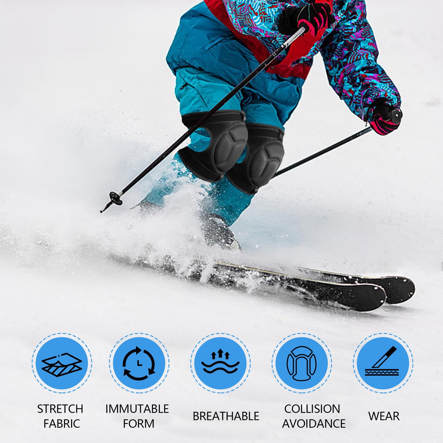 Shupakul 2 Pairs Ski Protective Knee Pads Elbow Pads,Thickened Ski Knee Pads Elbow Pads Set for Kid & Adult,Non-Slip Ski Skating Protective Gear for Skiing Snowboarding Outdoor Sport Protection