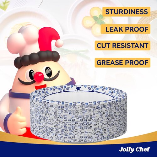 JOLLY CHEF 7-Inch Heavy Duty Disposable Paper Plates - 150 Count, Soak Proof & Cut Proof