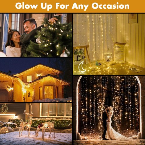 Edew Fairy Lights Plug in, 99ft 300 LED Fairy Lights Warm White Copper Wire Waterproof Starry String Lights for Indoor Outdoor Patio Garden Bedroom Wedding Christmas Festival Decoration