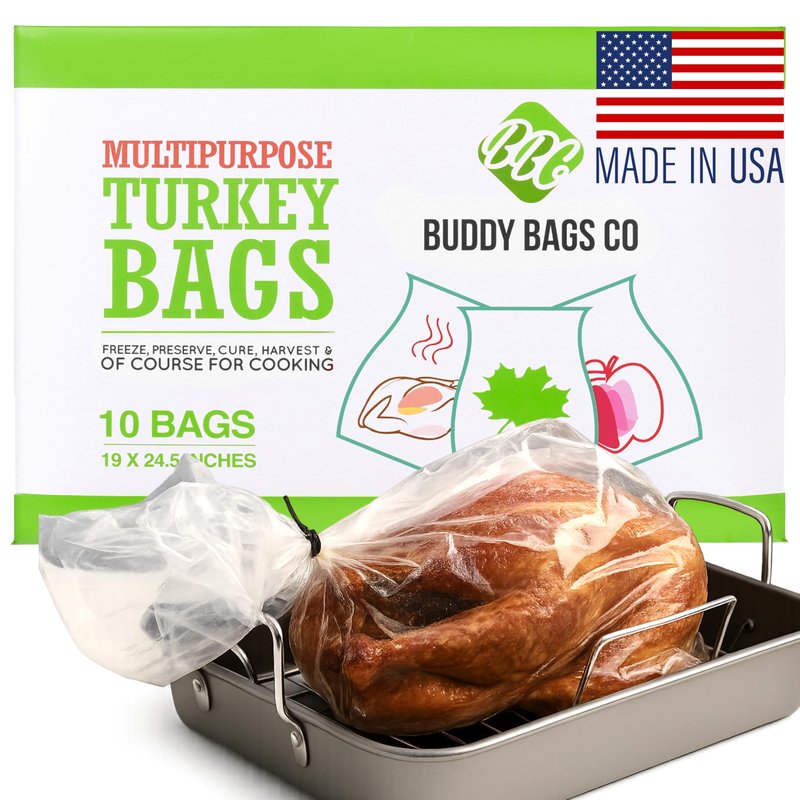 Buddy Bags Co Oven Bags for Roasting | Turkey Size (19" x 24.5") | 10-Pack Heavy-Duty, Oven-Safe Turkey Bags | BPA-Free, Heat-Resistant, Made in USA