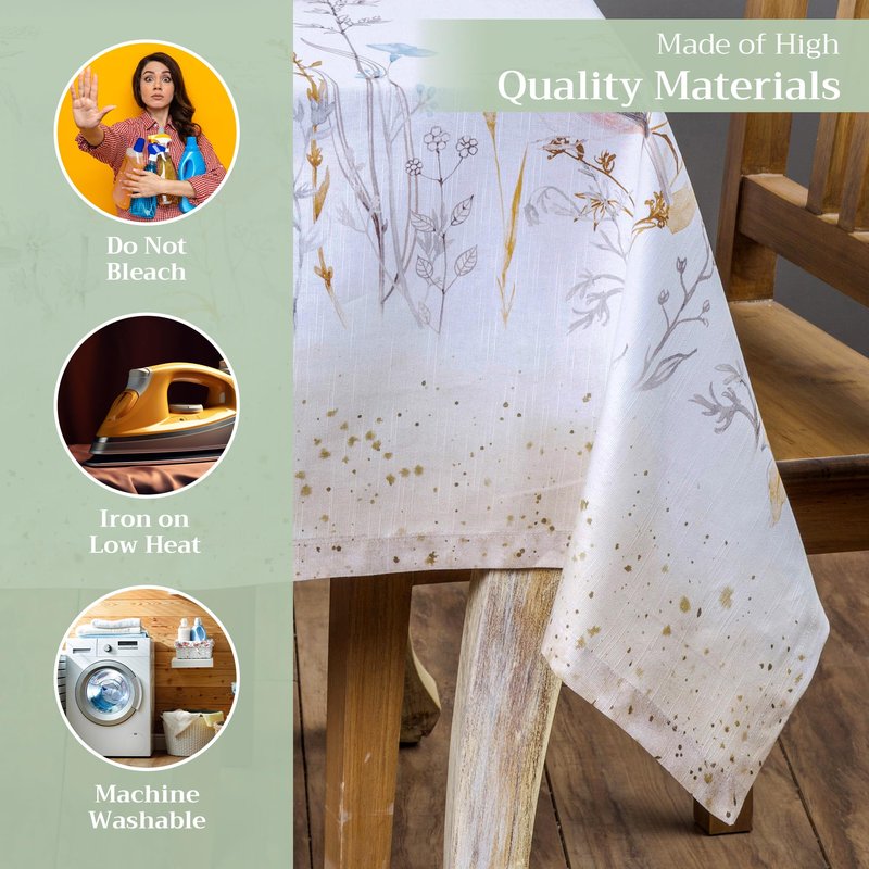 Maison d' Hermine Table Cloth Rectangle Table 100% Cotton 54 x 72 Inches Tablecloth Reusable Decorative for Dining Kitchen Farmhouse Home Gifts for Mothers Day Spring Summer - Meadow Florals - Beige