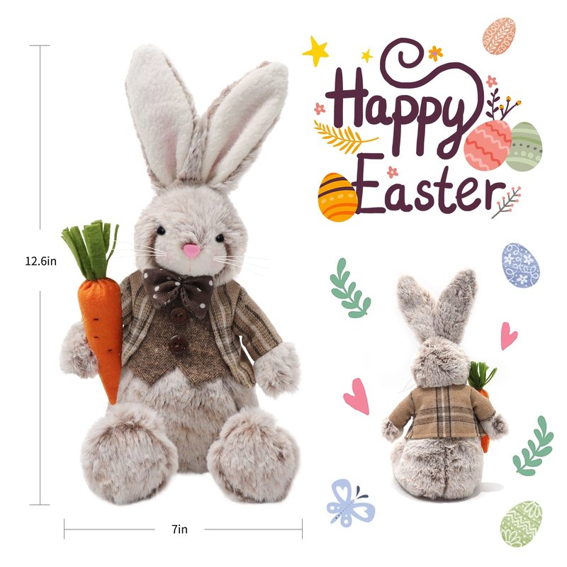 Juegoal 2 Pack Easter Bunny, 12.6" Handmade Huggable Rabbits Couple, Easter Basket Rabbits, Cute Bunny Party Favor Figurine, Spring Tabletop Holiday Room Decorations