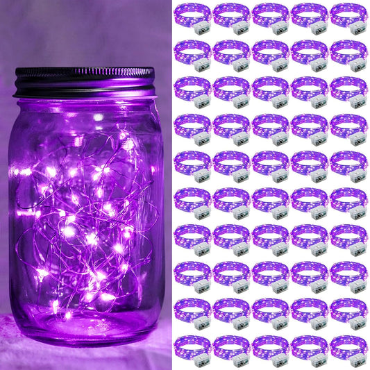 Skiennix 50 Pack Purple Fairy Lights - 7Ft 20 LED Twinkle String Lights | Battery Operated & Waterproof for Weddings, Parties, and Decor