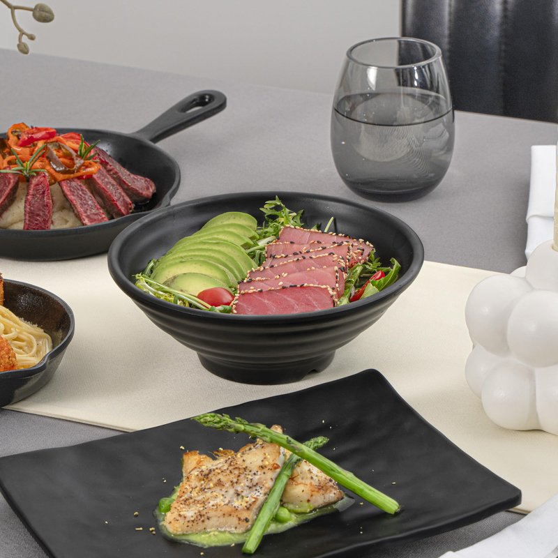 Restaurantware Voga 27 Ounce Soup Bowls 2 Large Pho Bowls - Faux Stone Serve Noodles Salads Or Pastas Black Melamine Ramen Bowls Shatterproof Dishwashable Asian Style Bowls