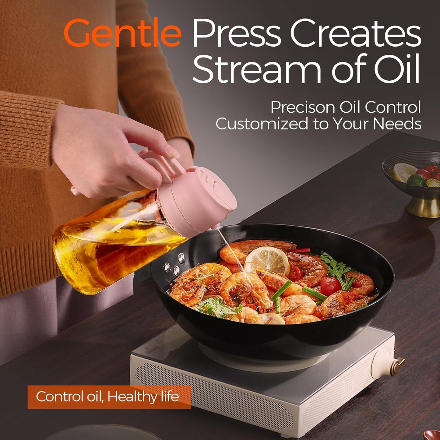 YARRAMATE 16oz Glass Olive Oil Sprayer - 2-in-1 Food Grade Premium Kitchen Dispenser | Peach Pink