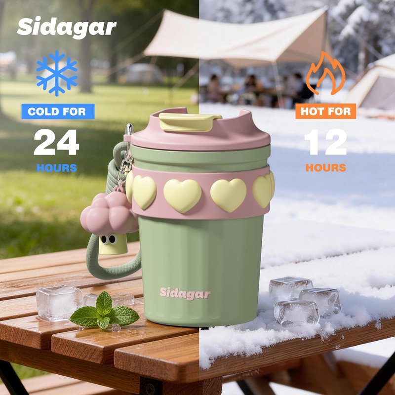 SDGA+ 12 oz Travel Coffee Mug Spill Proof Leak Proof, Stainless Steel Thermal Coffee Cup with Lid, Resuable Cup for Hot and Cold, Portable Tumbler for Women, Green