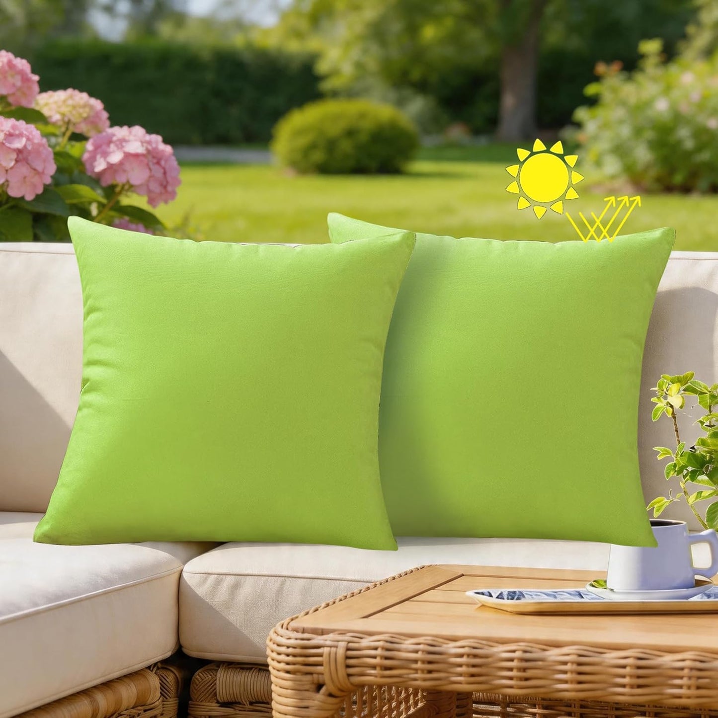 VAKADO Outdoor Waterproof Throw Pillow Covers - Set of 2 Decorative Green 18x18 Cushion Cases for Patio & Garden