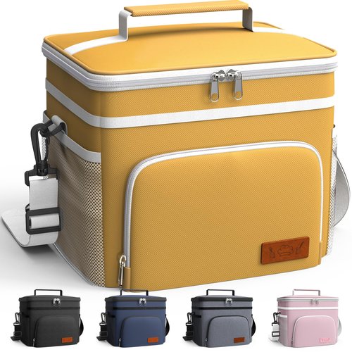 HOTOR Insulated Lunch Box for Men & Women - Leak-Proof Cooler Lunch Bag with 4 Pockets, Adjustable Strap, Ideal for Work, Picnic, Travel - Medium, Yellow, 10.2"×6.9"×8.5"