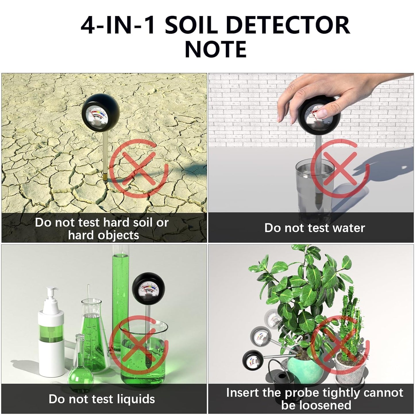 Skiennix 4-in-1 Soil Tester - Battery-Free PH, Moisture, Light & Fertilizer Meter for Garden & Lawn