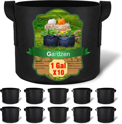 Gardzen 1 Gallon Grow Bags - 10-Pack Heavy Duty Aeration Fabric with Handles, 300G Thickness
