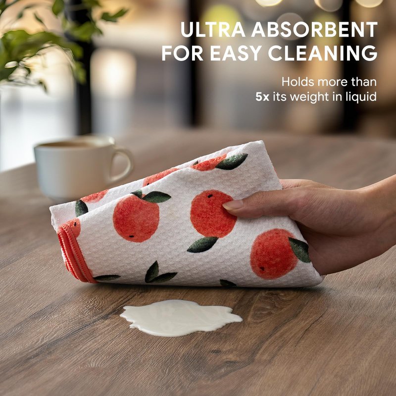 RECYCO Waffle Kitchen Towel Set of 2 - Quick Dry Microfiber Sustainable Dish Towels - Ultra Absorbent Reusable Cleaning Tea Towels - Lightweight Hand Towels,16”x 28”, Peachy Leaves