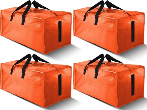 HOMESURE Large Water-Resistant Moving Bags - 4 Pack Heavy-Duty Storage Totes with Zippers & Handles | Space-Saving Orange Design