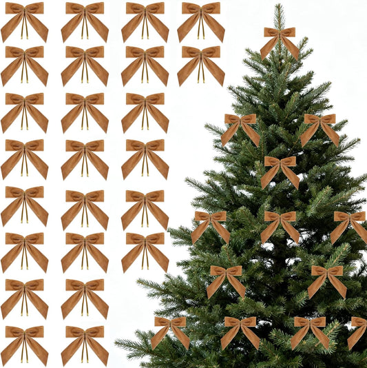 Skiennix 24 Pcs Small Brown Velvet Bows - 3.5 Inch Khaki Ornaments for Valentine's Day & DIY Crafts
