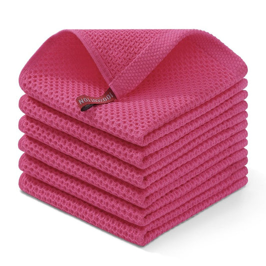 Homaxy 100% Cotton Waffle Weave Kitchen Dish Towels, Ultra Soft Absorbent Quick Drying Cleaning Towel, 13 x 28 Inches, 6-Pack, Hot Pink