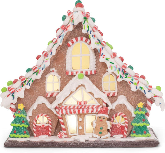 RAZ Imports Gingerbread Lighted Lodge | 11.5" Festive Holiday Decor for Christmas