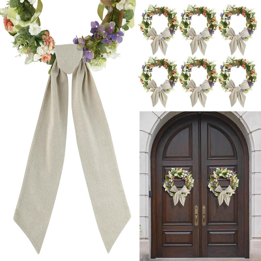 Skiennix Easter Wreath Sash - 6 Pcs Beige Plain Decor for Front Door | 5" W x 55" L Outdoor Accessory