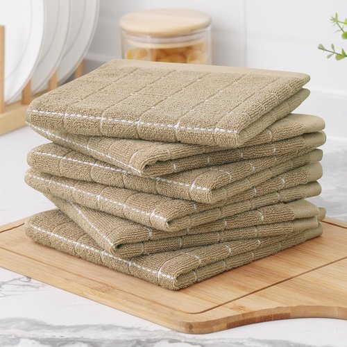 Homaxy 100% Cotton Terry Kitchen Dish Cloths, Ultra Soft and Absorbent Dish Towels for Kitchen, Perfect for Drying and Washing Dishes, 8 Pack, 12 x 12 Inches, Tan