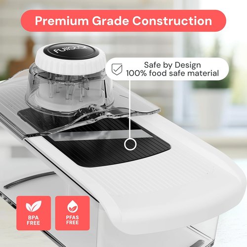 Fullstar Mandoline Slicer - 6-in-1 Kitchen Tool with Safety Glove | Versatile Fruit, Cheese, and Veggie Cutter (White)