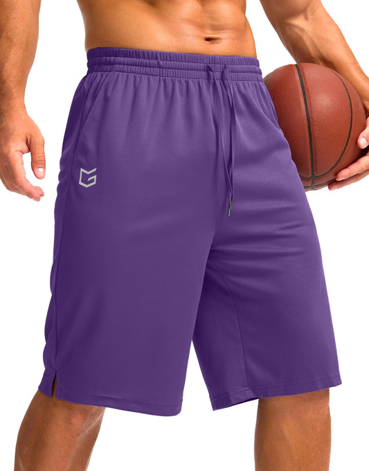 Men's Athletic Shorts with Pockets 9" / 11" Long Basketball Shorts Lightweight Quick Dry Gym Workout Shorts for Men(Purple,S)
