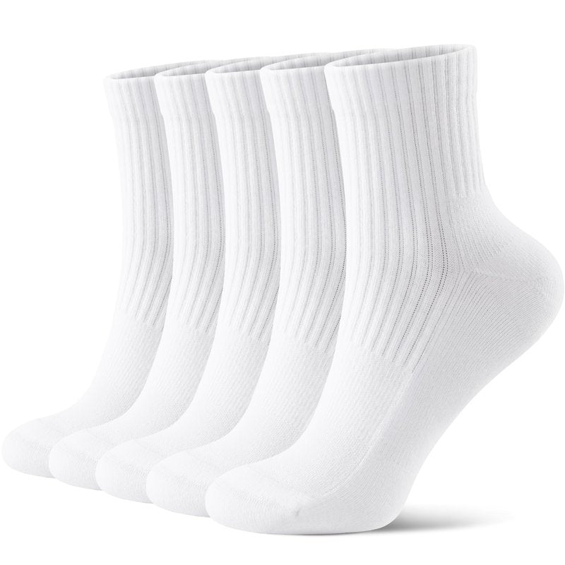FITRELL Mini Crew Active Ankle Socks – Cushioned Running Thick Athletic Socks with Support for Women and Men 5-6 Pairs, 5 Pairs White, Medium