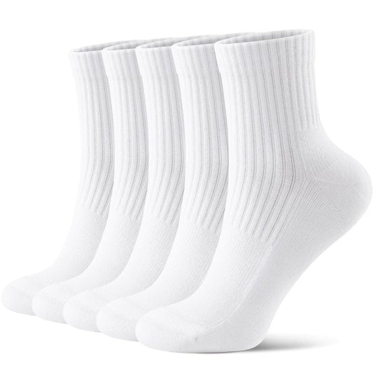 FITRELL Mini Crew Active Ankle Socks – Cushioned Running Thick Athletic Socks with Support for Women and Men 5-6 Pairs, 5 Pairs White, Medium