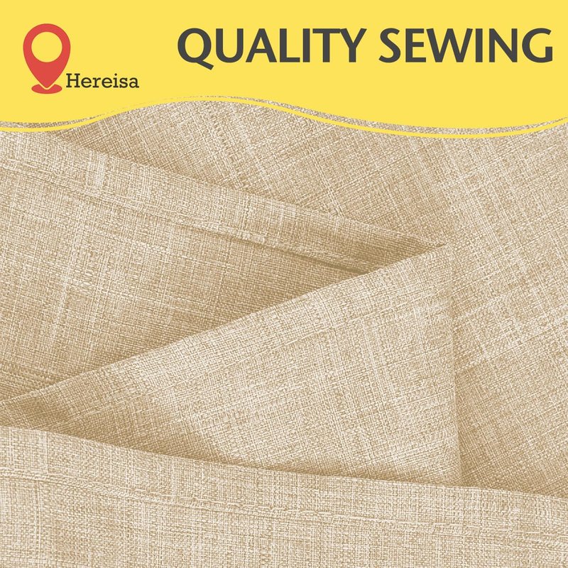 Hereisa Linen Textured Rectangle Tablecloth, Waterproof & Stain Resistant Fabric Table Cloth, Wrinkle Free Linen Dining Decorative Farmhouse Table Cover for Dining/Buffet/Wedding, 52 x 70 Inch, Beige