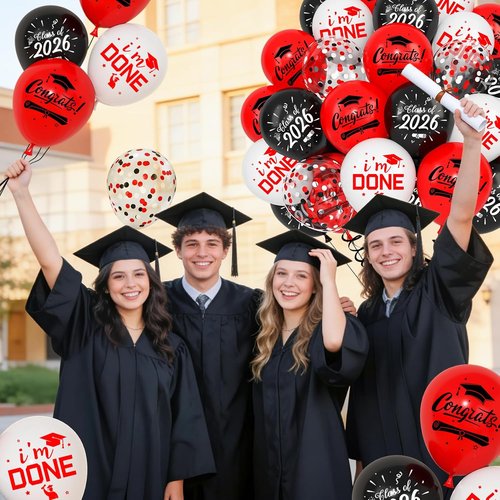 Graduation Balloons Set by [Brand Name] - 72pcs Red & Black Metallic Confetti Balloons for Class of 2026 Party Decorations