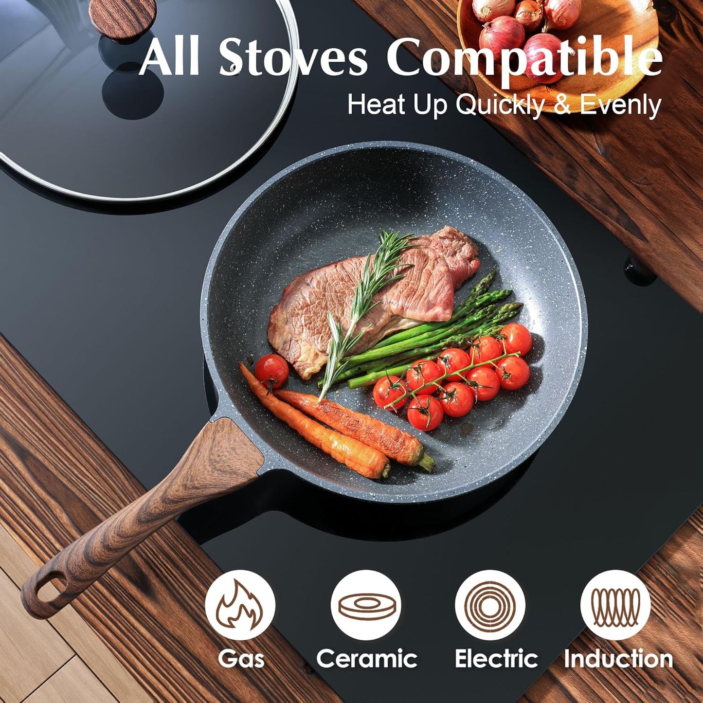 SENSARTE Nonstick Frying Pan Skillet - Healthy 8-Inch Omelet Pan with Glass Lid | PFOA Free (Set of 2)