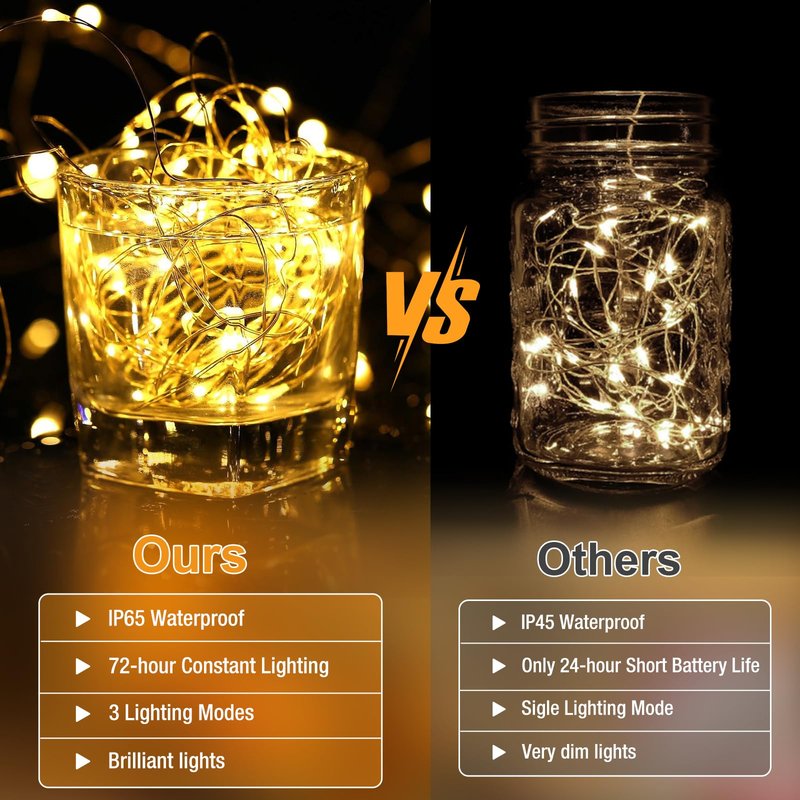Fairdeer 12 Pack Fairy Lights Battery Operated - 7ft 20 Led Twinkle Lights 3 Modes, Bulk Mini String Lights Waterproof for Mason Jars Vases DIY Party Wedding Decoration Christmas -Warm White