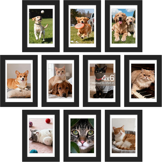 Upsimples 4x6 Picture Frame Set of 10 - Multi-Photo Collage Frames for Wall or Tabletop Display in Black