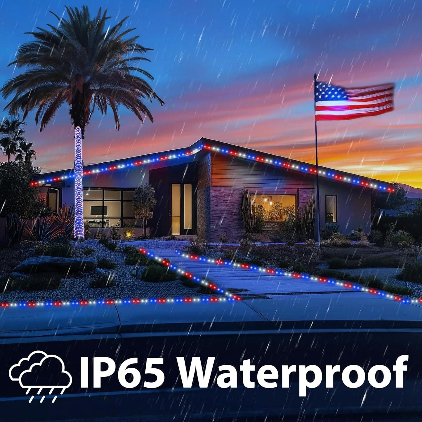 Skiennix 100ft LED Rope Lights - Waterproof, Connectable & Flexible Tube Lights | 8 Modes, Red, White & Blue