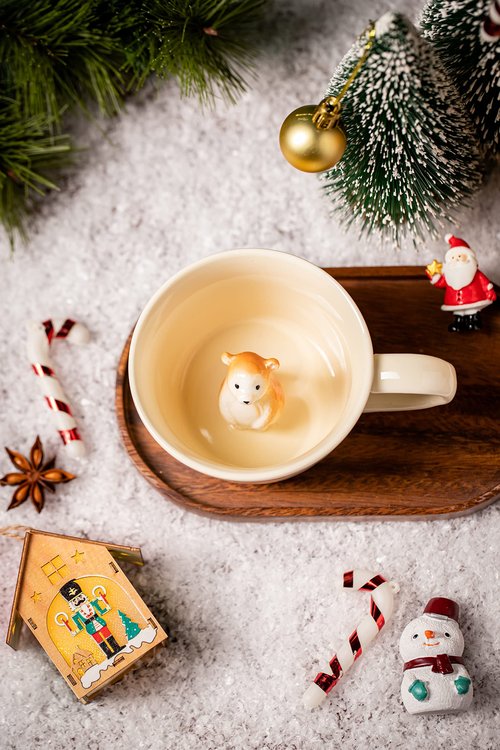 DIHOclub Bear Ceramic Cup Hidden 3D Animal Inside Mug,Cute Cartoon Handmade Figurine Mugs,Holiday and Birthday Gift for Coffee Milk Tea Lovers,12 OZ(Cream Color)