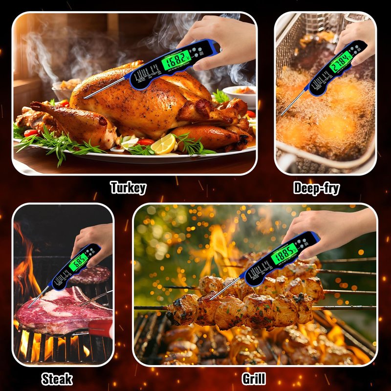 Stocking Stuffers for Men Women Adults: Meat Thermometer Digital, Instant Read Meat Thermometer with Backlight & Magnet for Kitchen, Beef, Grill, Turkey,IP67 Waterproof Cooking Thermometer