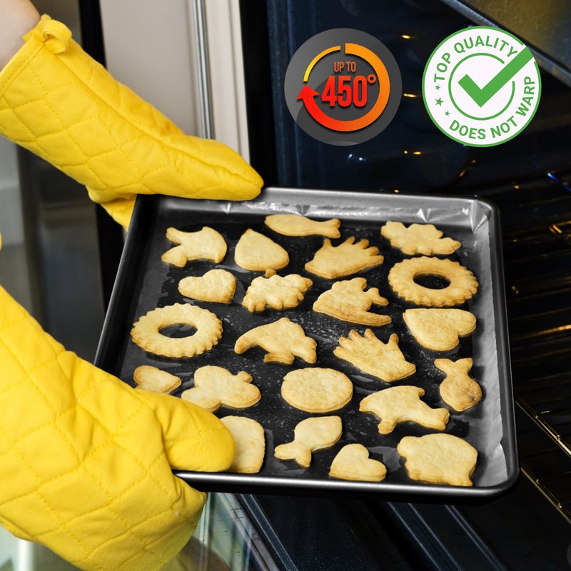 NutriChef 2-Piece XL Mega Cookie Sheet Baking Pans Set - 22" x 16" Extra Large Nonstick Carbon Steel Oven Baking Tray Pans, Stackable Bakeware, Black - NCLGBP16