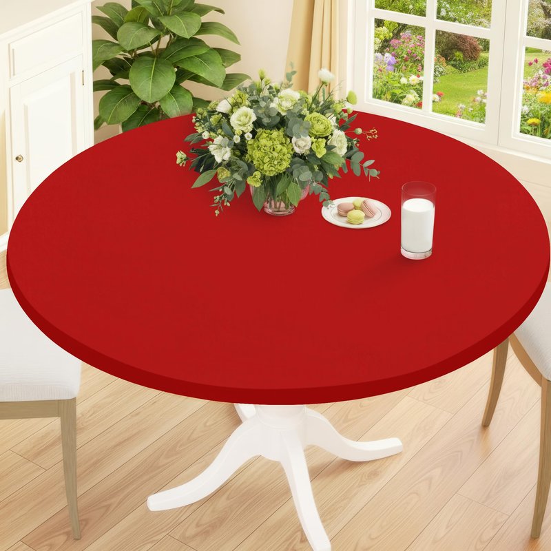 Smiry Round Spandex Tablecloth, Elastic Fitted Washable Tablecloths for 36"-44" Tables, Waterpoof Stretch Picnic Table Cover for Dining, Indoor and Outdoor, Red
