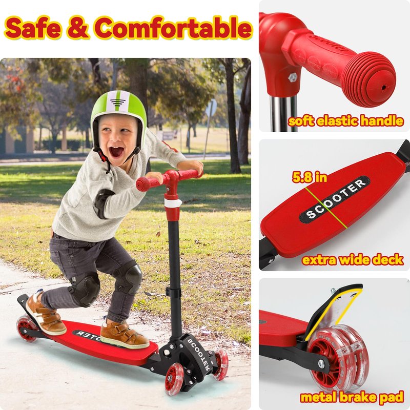 Scooter for Kids 3-12, Kid Scooters with Extra-Wide Deck, 165 lb Capacity, 3 Wheel Lean to Steer Kick Scooter and Height Adjustable Handlebar, Light Up Wheels for Stable Smooth Riding, Xmas Child Gift