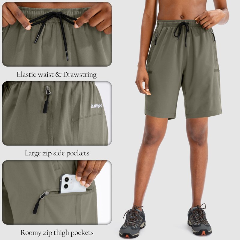 SANTINY Women's 5''/ 7''/9'' Hiking Cargo Shorts Quick Dry Lightweight Summer Shorts for Women Athletic Zipper Pockets(Grey Sage_M)