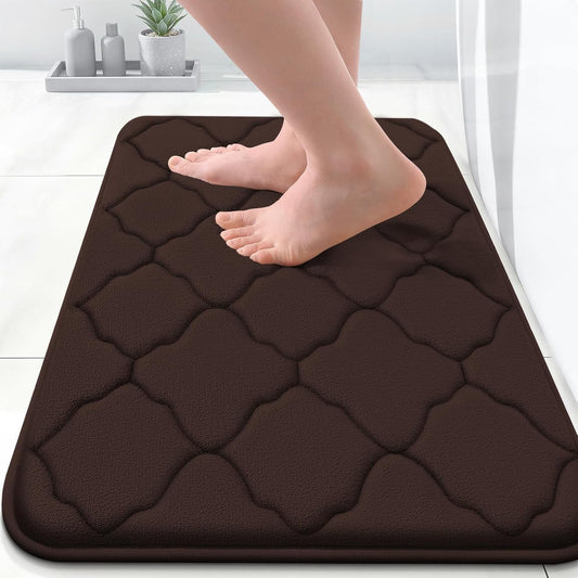 OLANLY Memory Foam Bath Mat Rug - Ultra Soft, Absorbent & Non-Slip | 24x16, Brown for Bathroom Decor