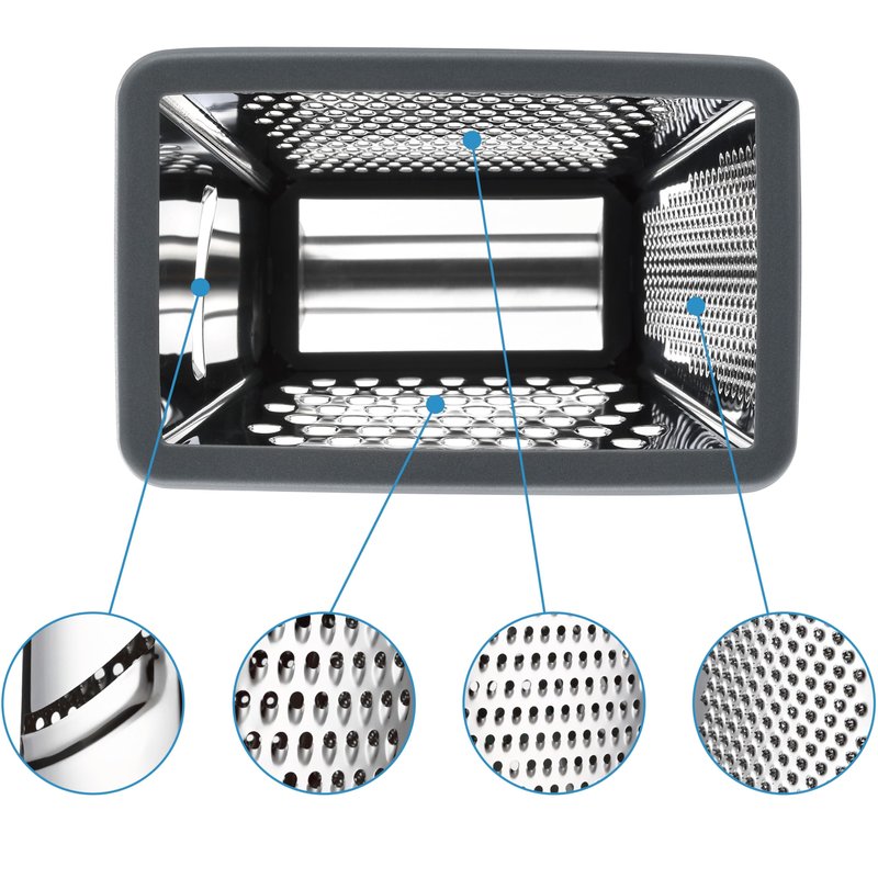 Spring Chef Professional Cheese Grater - Stainless Steel Box Grater for Kitchen, XL Size, 4 Sides - Perfect Shredder for Parmesan Cheese, Carrot, Potato, Ginger - Dishwasher Safe - Gray