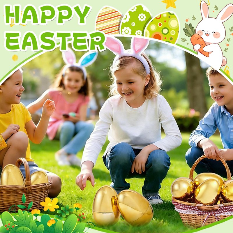 Digwry 50 Pcs Golden Easter Eggs Plastic, 2.3" Fillable Shiny Gold Metallic Plastic Easter Eggs Empty for Easter Hunt,Party Favor,Basket Stuffers Fillers,Classroom Prize
