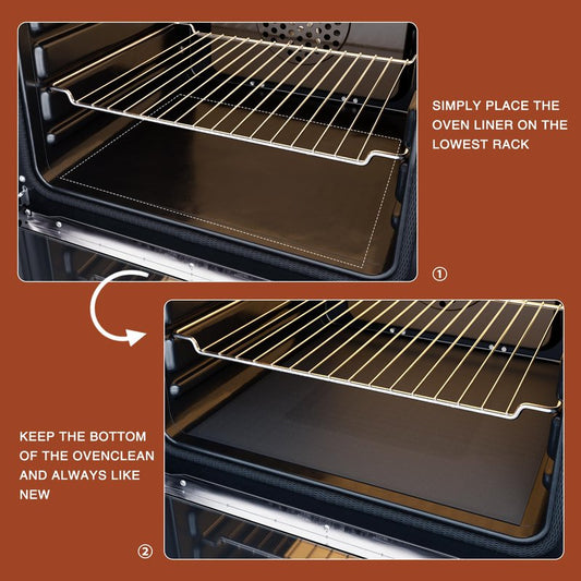 PrettyCare Oven Liners for Bottom of Oven - 2 Pack Large Heavy Duty Mats, 17”x25” Non-Stick Reusable Liner for Electric, Gas, Toasters, Grills - BPA & PFOA Free Kitchen Accessory