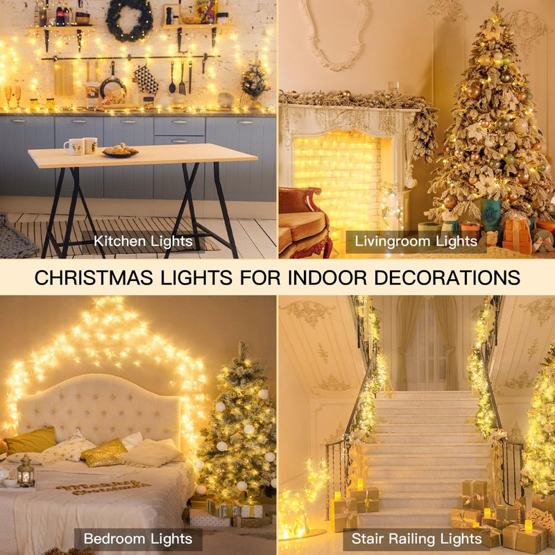 suddus Indoor String Lights with Remote, Warm White Christmas Lights Plug in with Timer, 33ft 100 LED Twinkle Fairy Lights for Bedroom Dorm Xmas Tree Wreath Wedding Garden Party Outdoor Decorations
