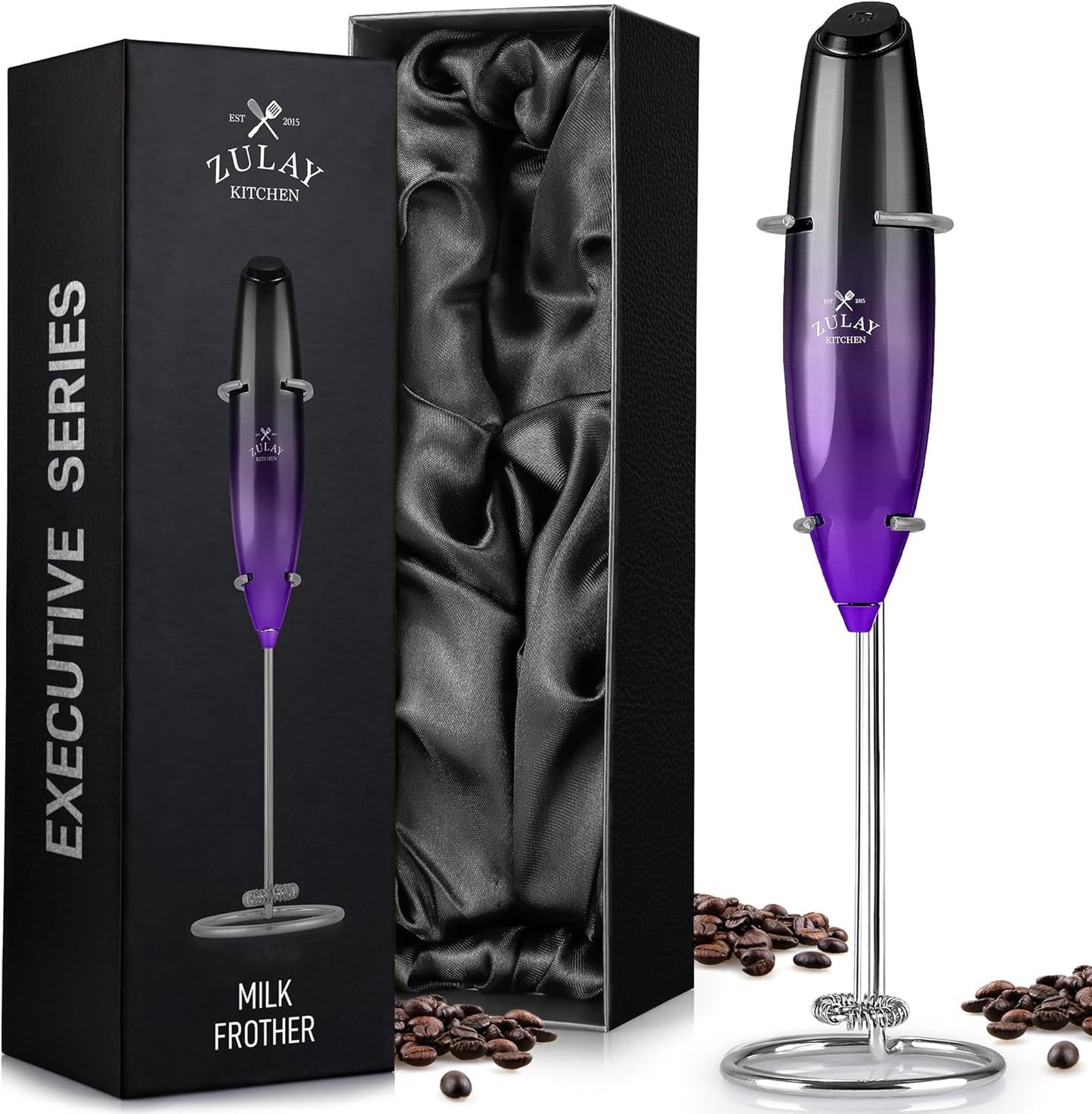 Zulay Kitchen Milk Frother - Handheld Electric Foam Maker for Coffee, Lattes & Hot Chocolate - Deluxe Gift for Coffee Lovers