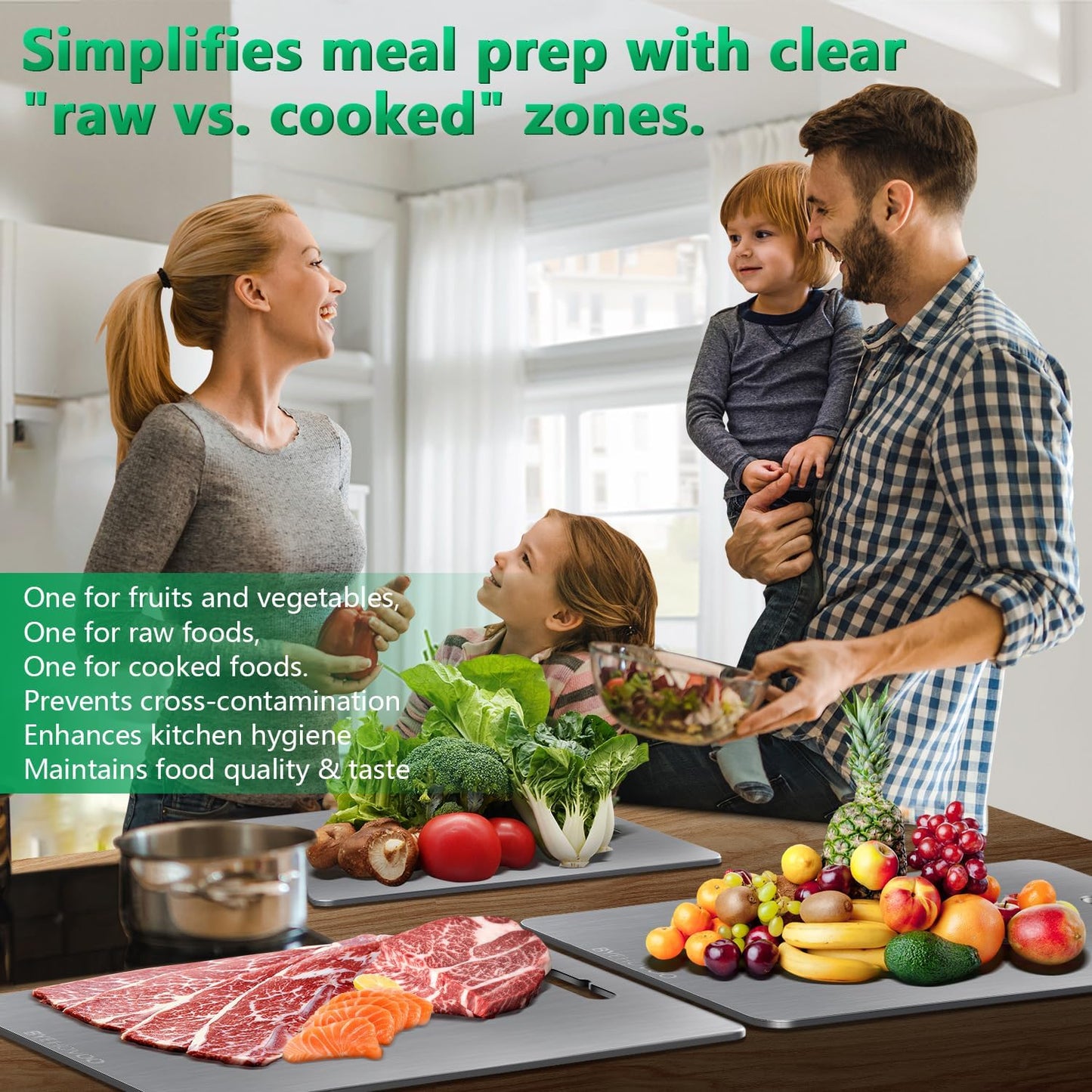 Titanium Cutting Boards Set of 3 - Double-Sided Pure Titanium | Easy to Clean & Dishwasher Safe
