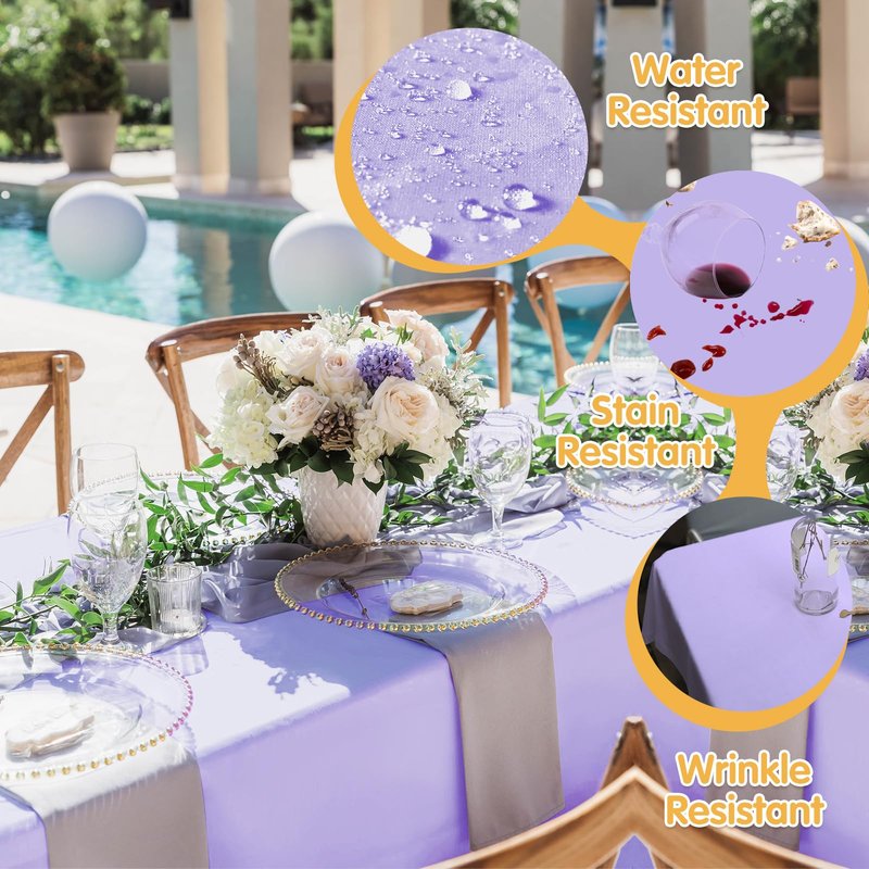 BRILLMAX 8 Pack Lavender Tablecloths 70 x 120 Inch for 6ft & 8ft Rectangle Tables - 150 GSM Polyester Fabric, Universal Fit, Water, Stain & Wrinkle Resistant Cloth Cover for Wedding Banquet Dining
