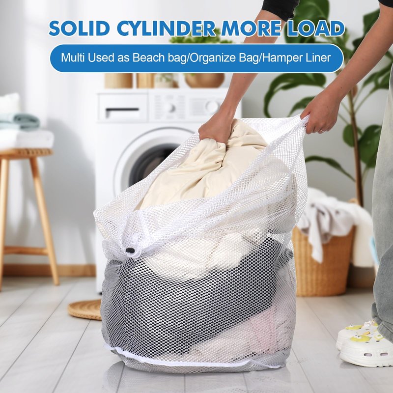 OKAKA 3Pcs Mesh Laundry Bags Washing Machine Mesh Wash Bags Jumbo for Delicates Clothes,Bed Linen,Toys with Drawstring Closure Sturdy(3 XXLarge 28 x 26 Inches)